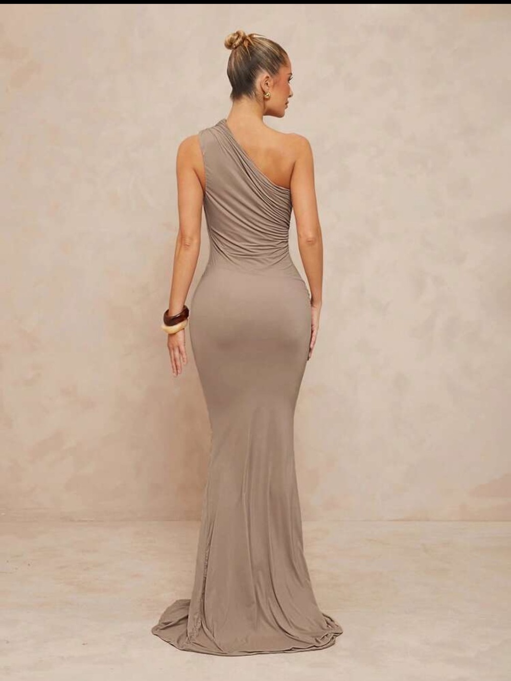 SHEIN Taupe One-Shoulder Ruched Mermaid Gown - Picture 2 of 2